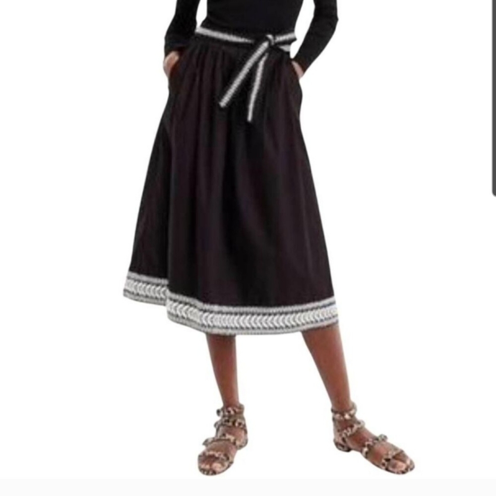 J. Crew Women's Black Cotton & White Embroidered Elastic Waist Skirt